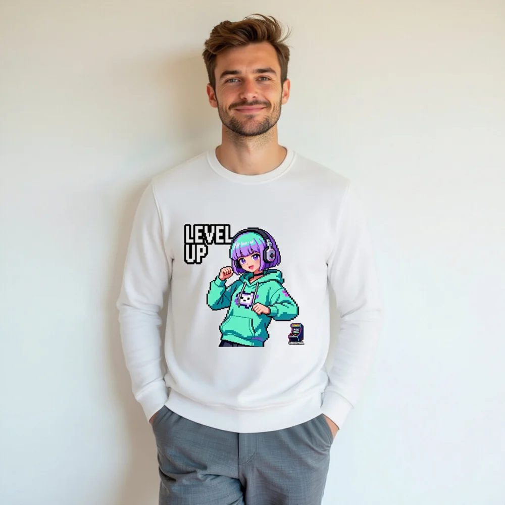 Level Up Pixel Gamer Sweatshirt – Unisex Organic Cotton Hoodie - Image 7