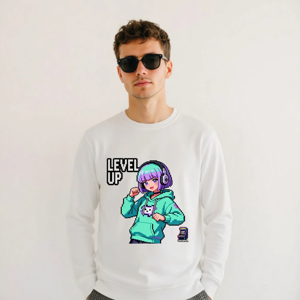 Level Up Pixel Gamer Sweatshirt – Unisex Organic Cotton Hoodie - Image 11