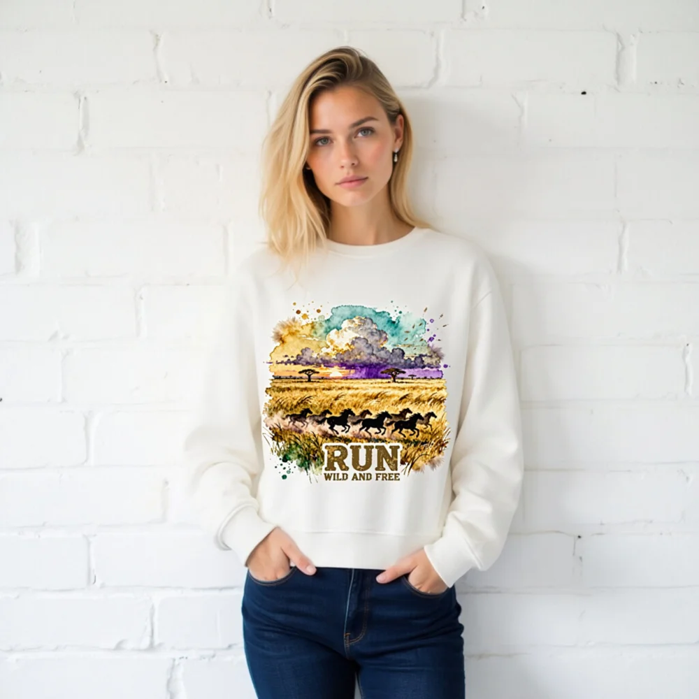 Organic Cotton Sweatshirt for Men & Women – Run Wild and Free Graphic - Image 2