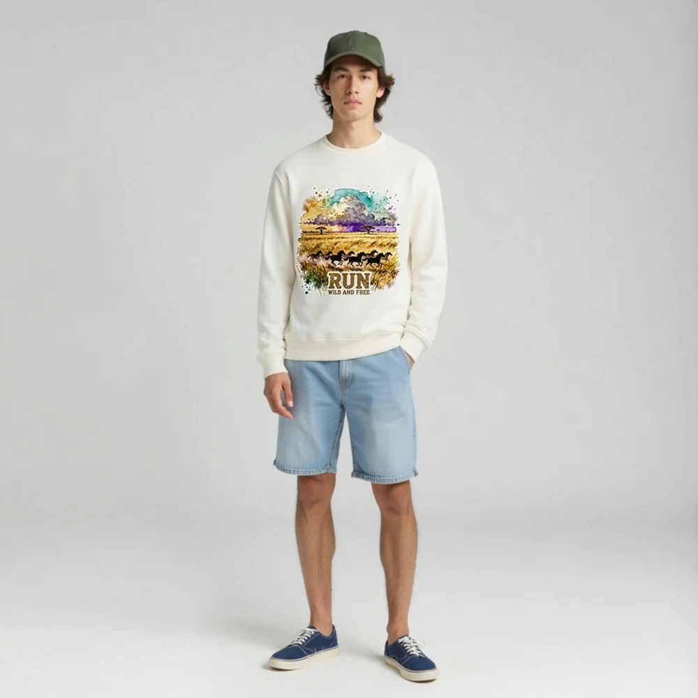 Organic Cotton Sweatshirt for Men & Women – Run Wild and Free Graphic - Image 3