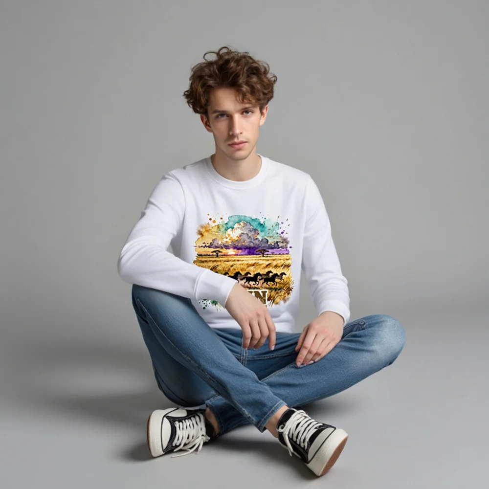Organic Cotton Sweatshirt for Men & Women – Run Wild and Free Graphic - Image 4