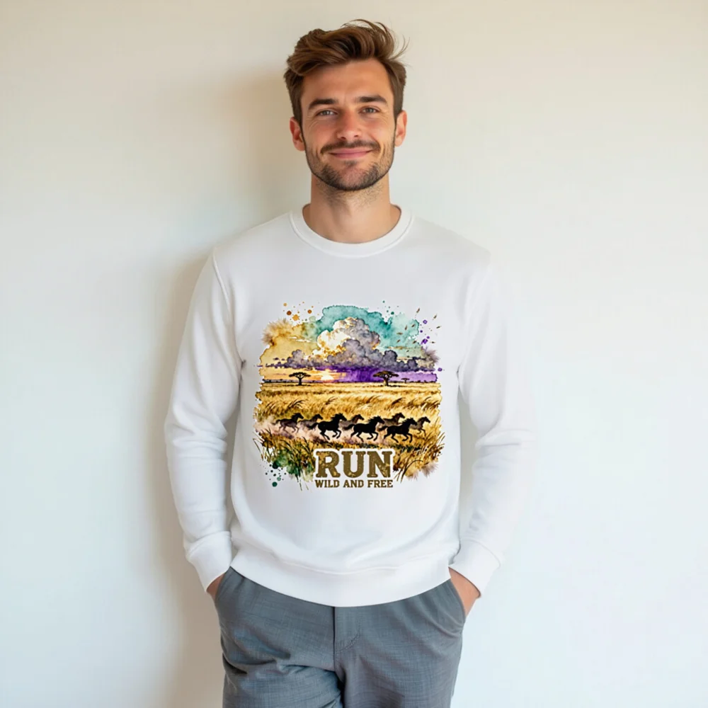 Organic Cotton Sweatshirt for Men & Women – Run Wild and Free Graphic - Image 7