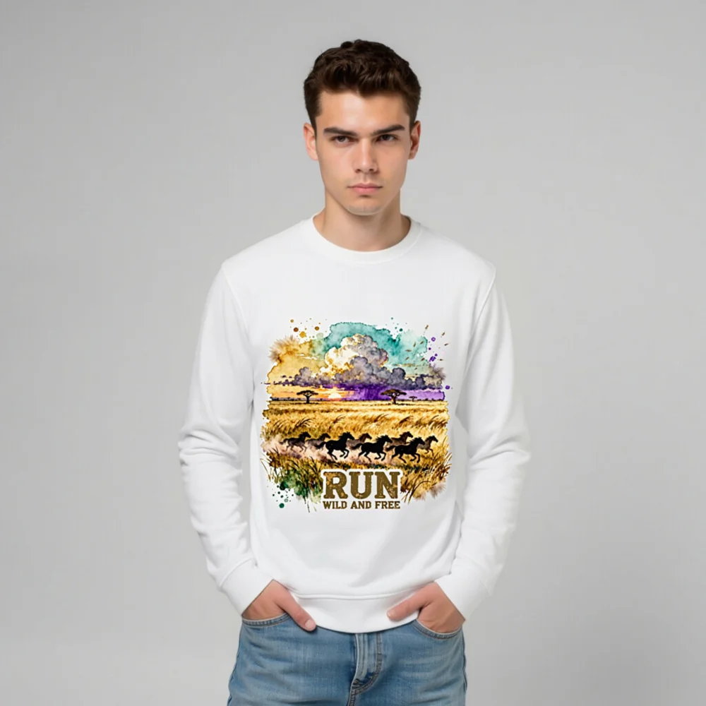Organic Cotton Sweatshirt for Men & Women – Run Wild and Free Graphic - Image 10