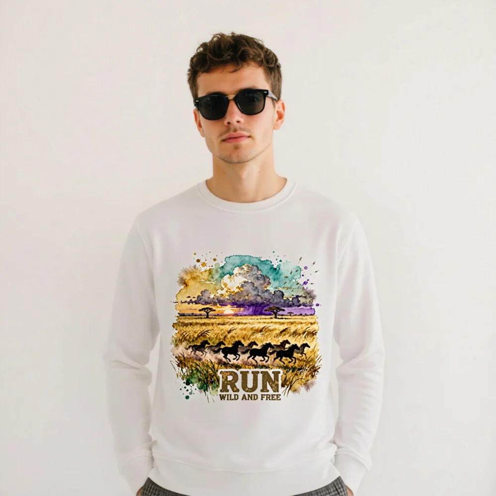 Organic Cotton Sweatshirt for Men & Women – Run Wild and Free Graphic - Image 11