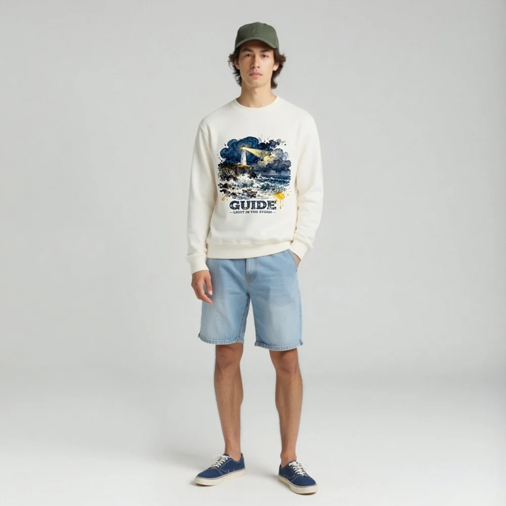 Organic Cotton Sweatshirt – Lighthouse 'Guide: Light in the Storm' Unisex - Image 3