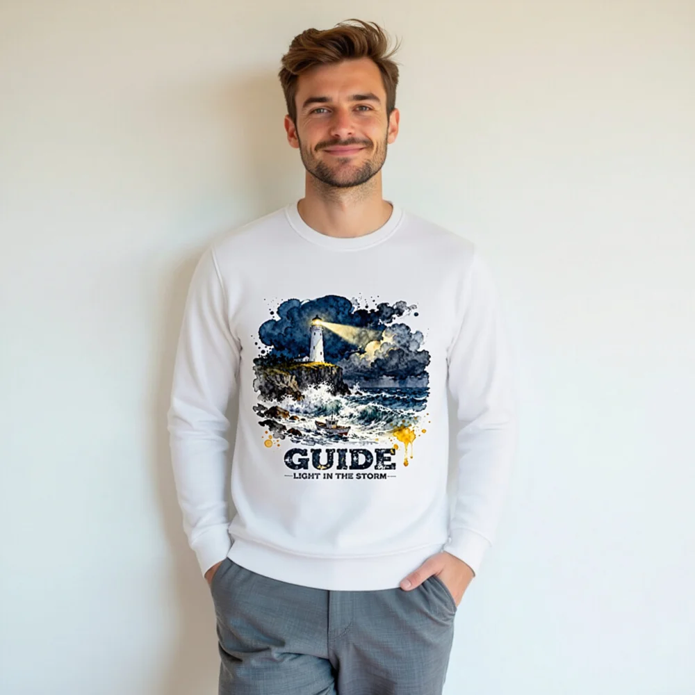 Organic Cotton Sweatshirt – Lighthouse 'Guide: Light in the Storm' Unisex - Image 7