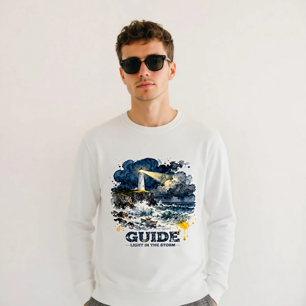 Organic Cotton Sweatshirt – Lighthouse 'Guide: Light in the Storm' Unisex - Image 11