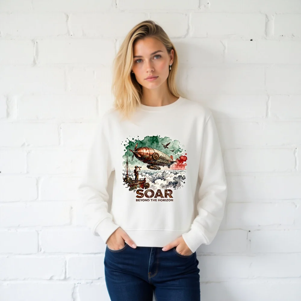 Steampunk Airship Sweatshirt – Unisex Organic Cotton Pullover - Image 2