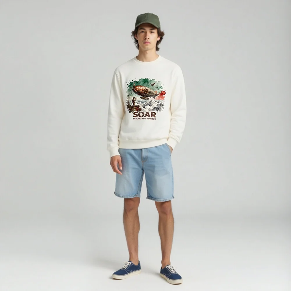 Steampunk Airship Sweatshirt – Unisex Organic Cotton Pullover - Image 3