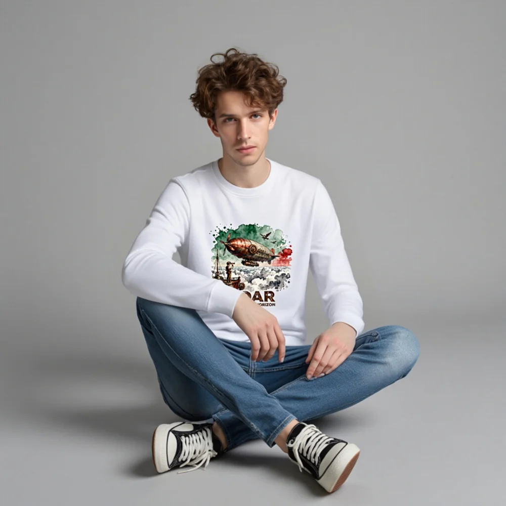 Steampunk Airship Sweatshirt – Unisex Organic Cotton Pullover - Image 4