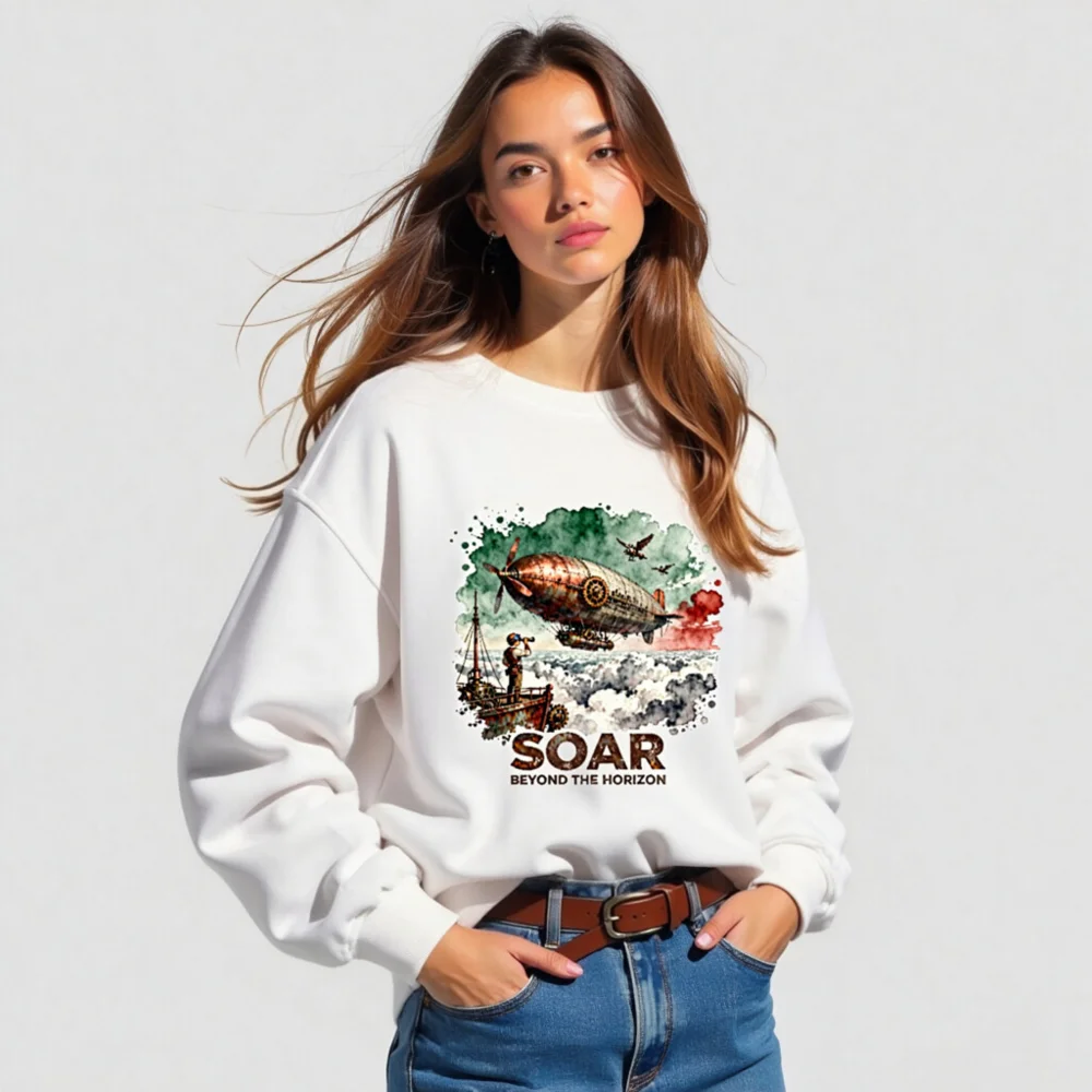 Steampunk Airship Sweatshirt – Unisex Organic Cotton Pullover - Image 5