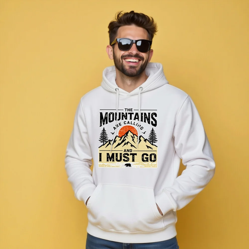 Unisex Premium Pullover Hoodie – 'The Mountains Are Calling' Outdoor Graphic Sweatshirt - Image 9