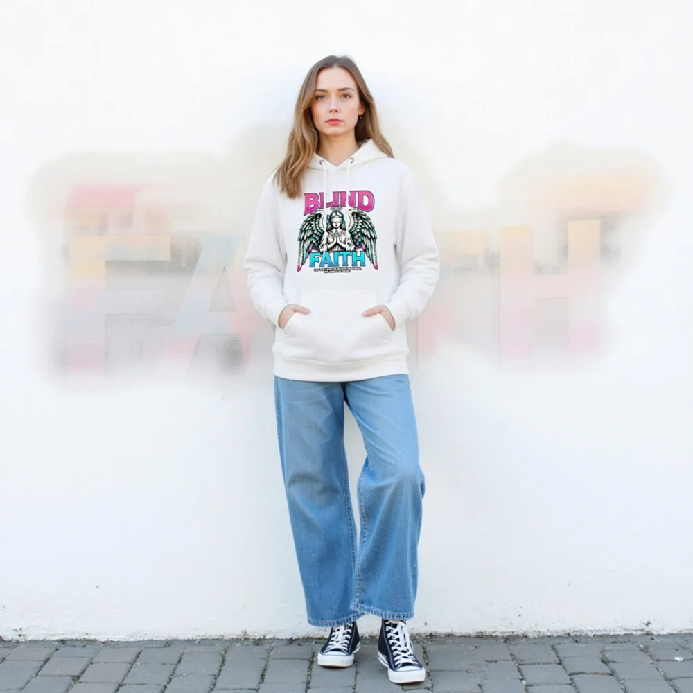 Blind Faith Unisex Premium Pullover Hoodie – Graphic Angel Design - Image 4