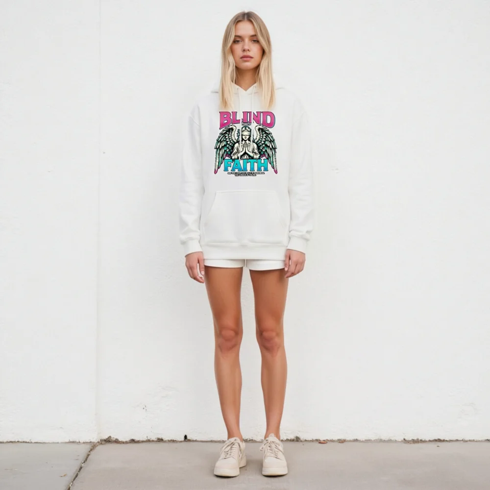 Blind Faith Unisex Premium Pullover Hoodie – Graphic Angel Design - Image 5
