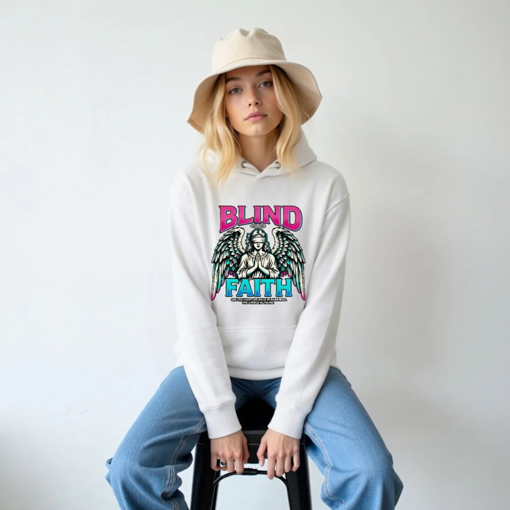 Blind Faith Unisex Premium Pullover Hoodie – Graphic Angel Design - Image 6