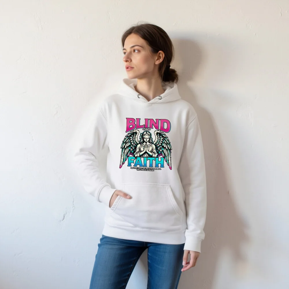 Blind Faith Unisex Premium Pullover Hoodie – Graphic Angel Design - Image 7