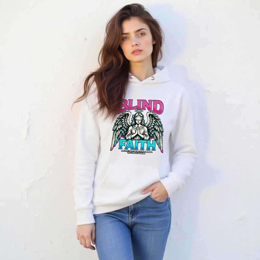Blind Faith Unisex Premium Pullover Hoodie – Graphic Angel Design - Image 11