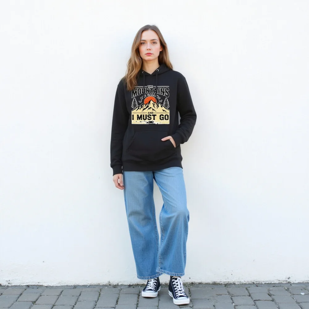 Unisex Premium Pullover Hoodie – 'The Mountains Are Calling' Outdoor Graphic Sweatshirt - Image 4