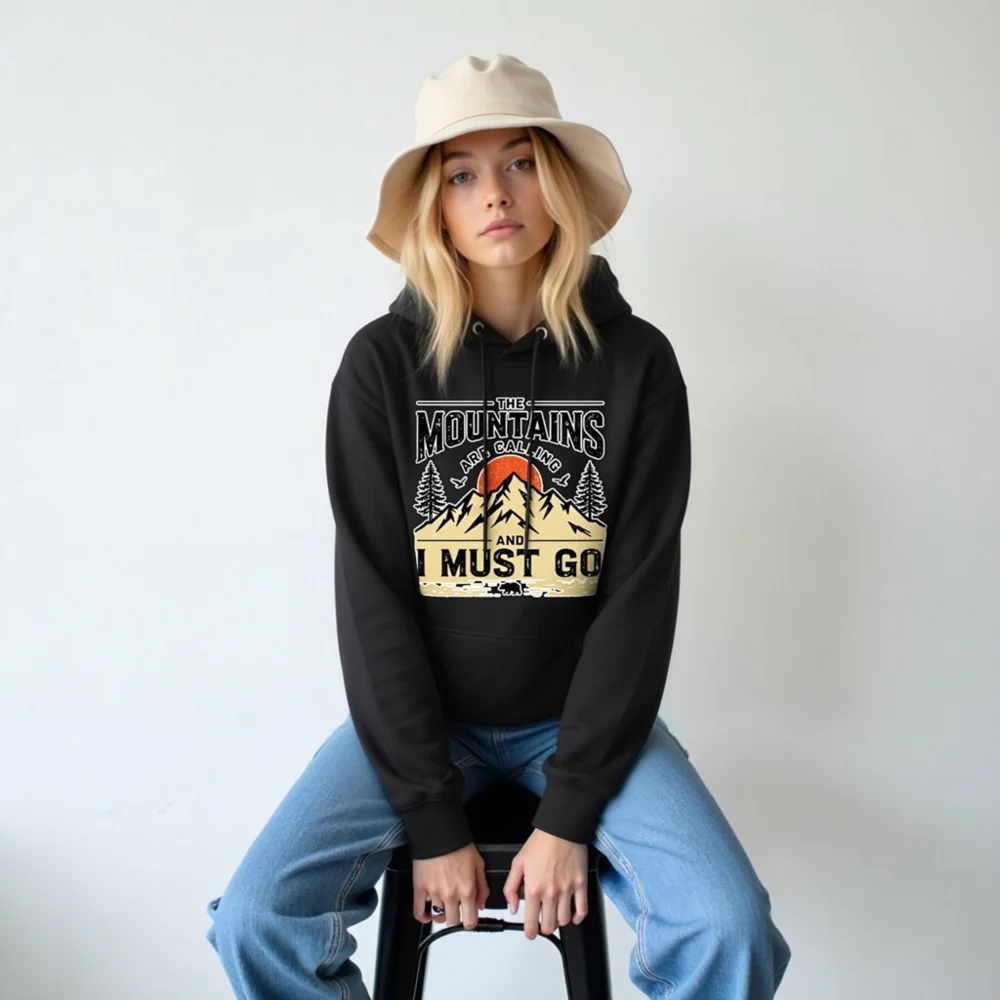 Unisex Premium Pullover Hoodie – 'The Mountains Are Calling' Outdoor Graphic Sweatshirt - Image 6