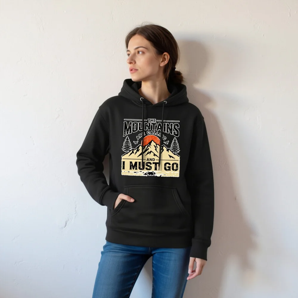 Unisex Premium Pullover Hoodie – 'The Mountains Are Calling' Outdoor Graphic Sweatshirt - Image 7