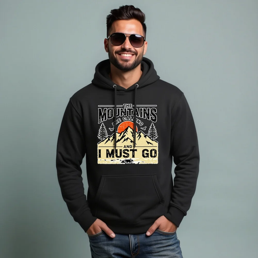 Unisex Premium Pullover Hoodie – 'The Mountains Are Calling' Outdoor Graphic Sweatshirt - Image 8
