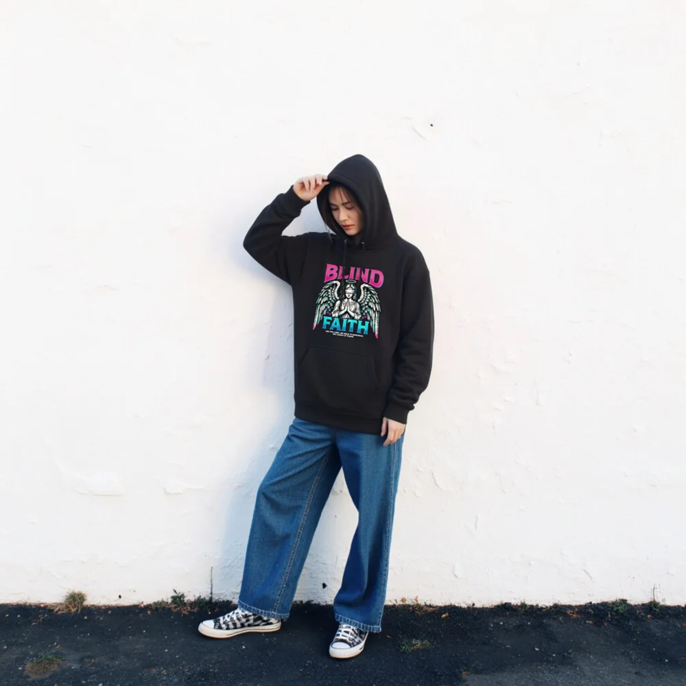 Blind Faith Hoodie – Unisex Premium Pullover with Angel Graphic - Image 2