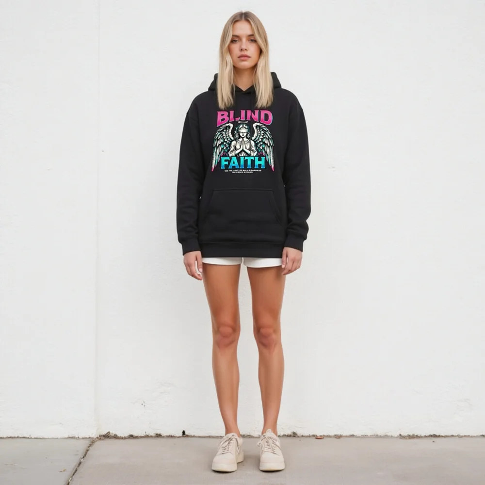 Blind Faith Hoodie – Unisex Premium Pullover with Angel Graphic - Image 5