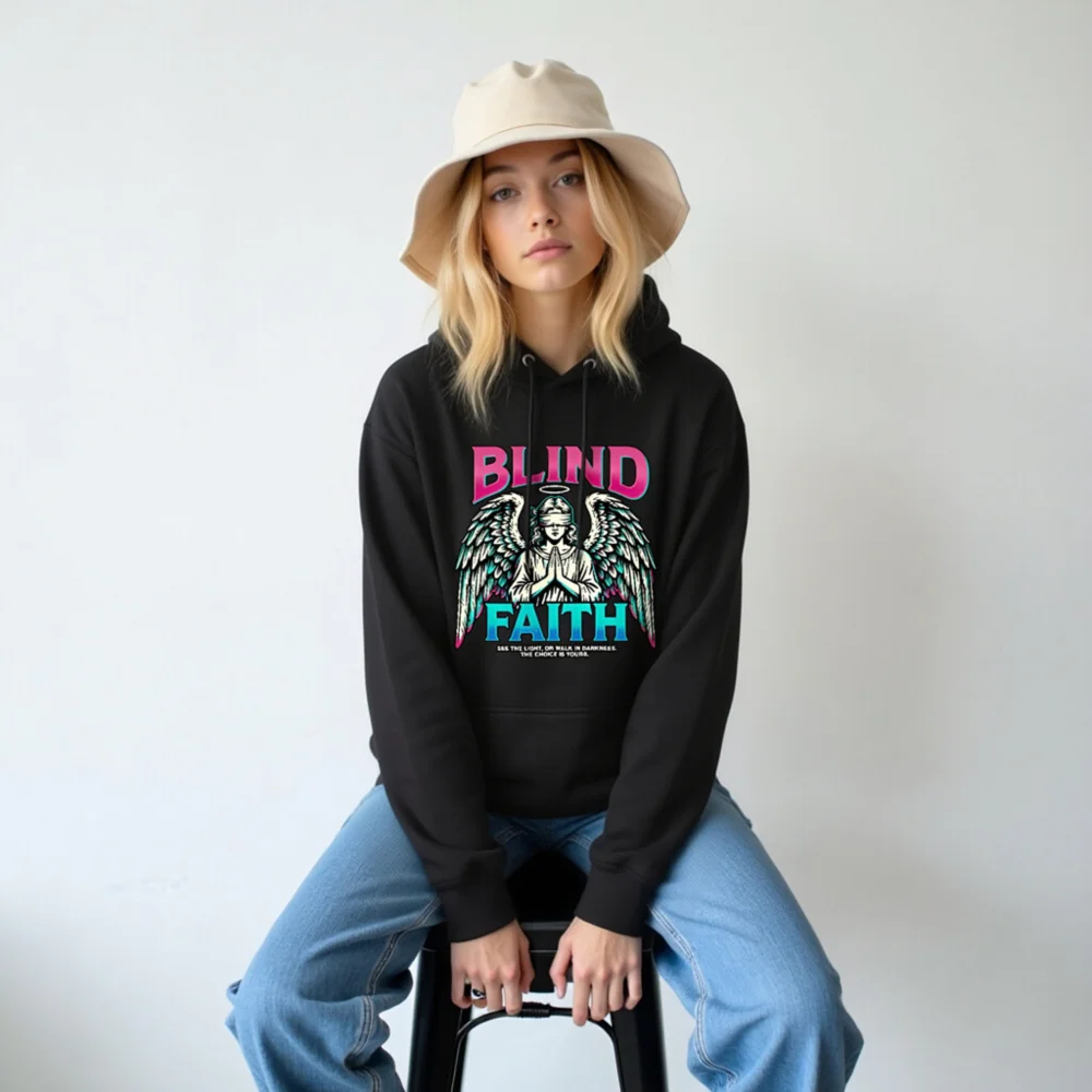 Blind Faith Hoodie – Unisex Premium Pullover with Angel Graphic - Image 6
