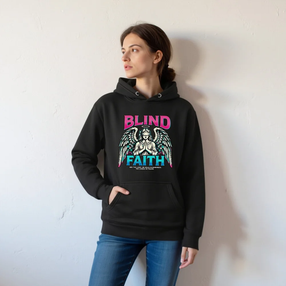 Blind Faith Hoodie – Unisex Premium Pullover with Angel Graphic - Image 7