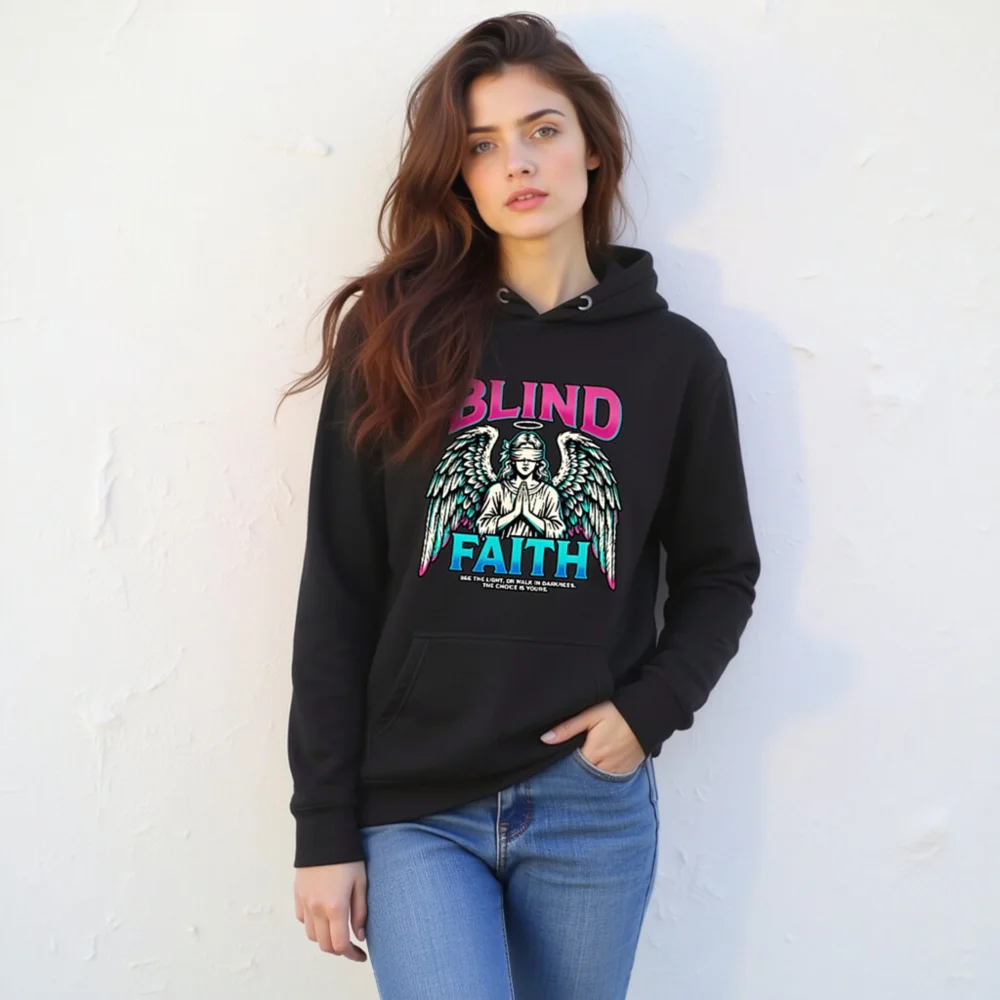 Blind Faith Hoodie – Unisex Premium Pullover with Angel Graphic - Image 11