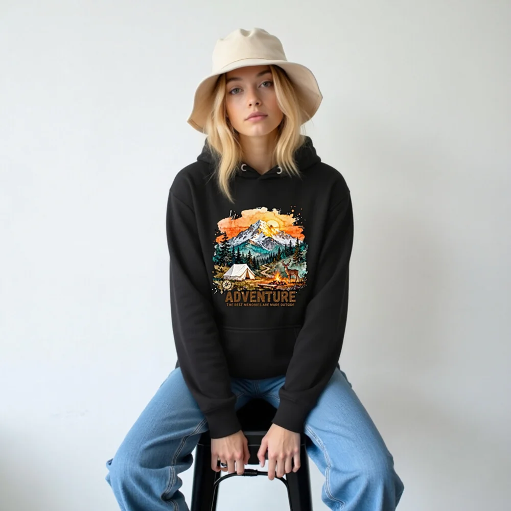 Adventure Hoodie for Men and Women – Premium Unisex Pullover with Mountain Camping Print - Image 6