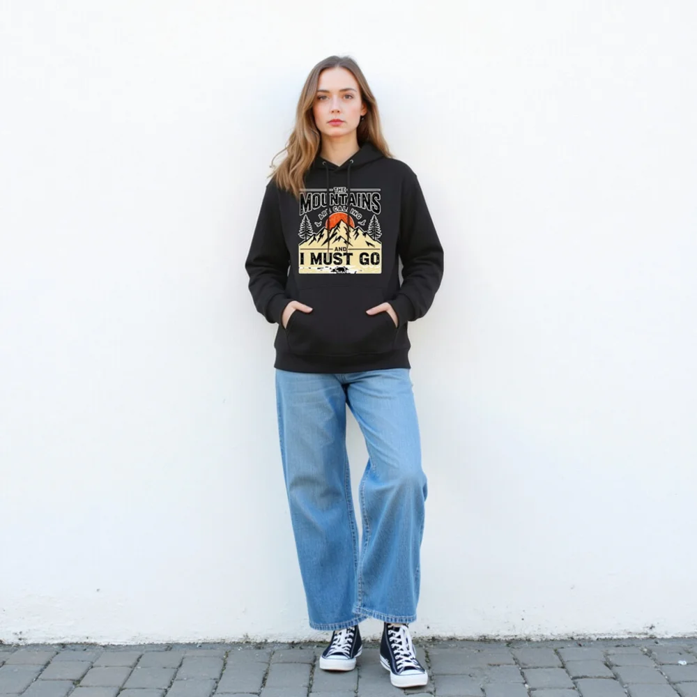 Unisex Eco Hoodie – 'The Mountains Are Calling' Outdoor Graphic Sweatshirt - Image 4