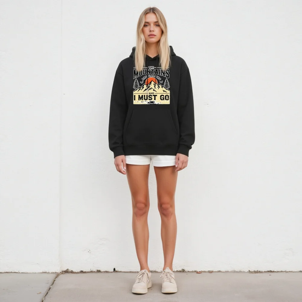 Unisex Eco Hoodie – 'The Mountains Are Calling' Outdoor Graphic Sweatshirt - Image 5