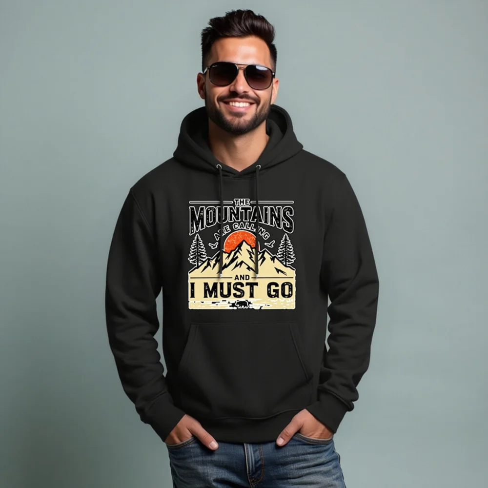 Unisex Eco Hoodie – 'The Mountains Are Calling' Outdoor Graphic Sweatshirt - Image 7