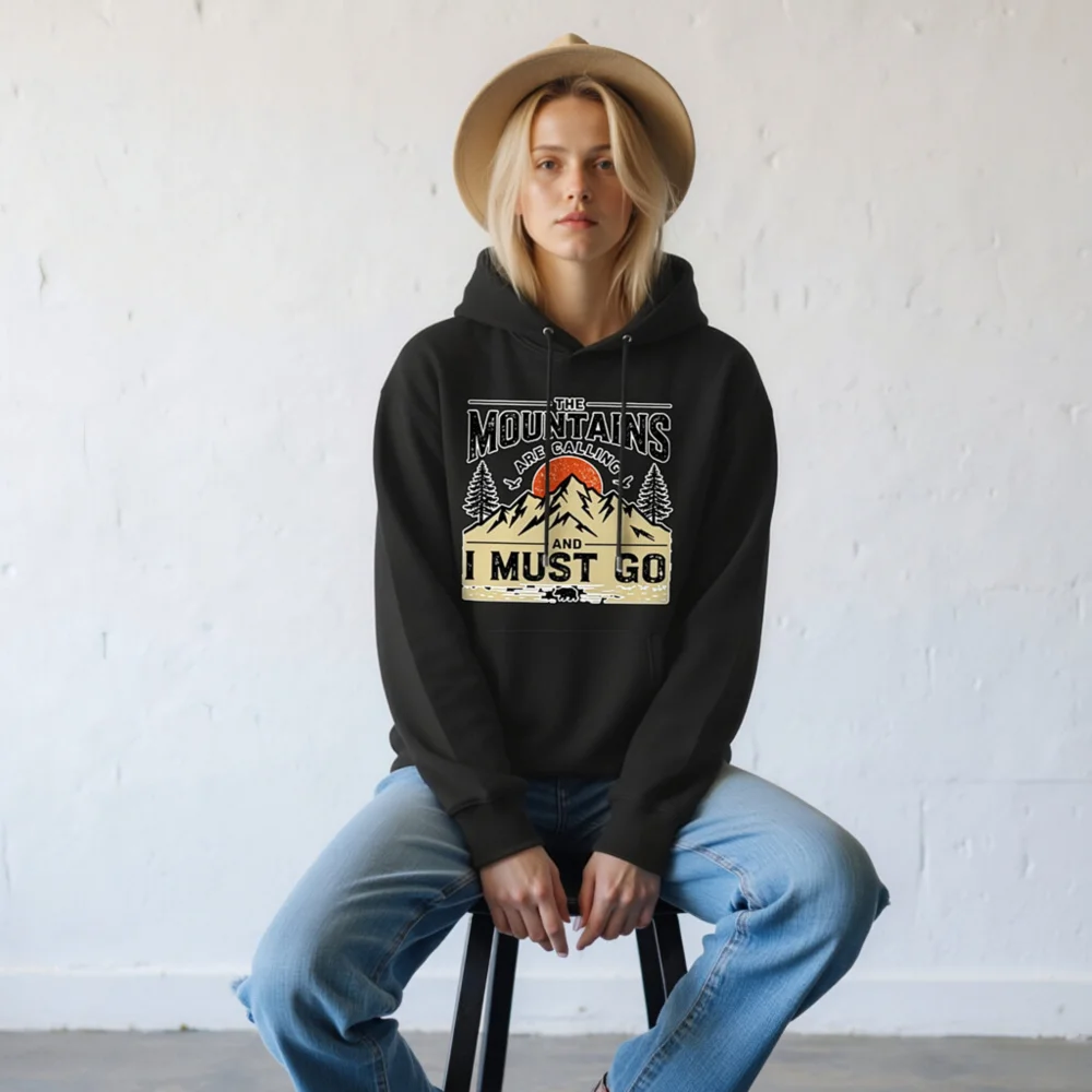 Unisex Eco Hoodie – 'The Mountains Are Calling' Outdoor Graphic Sweatshirt - Image 9