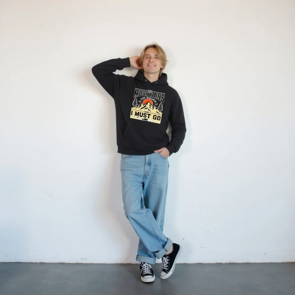 Unisex Eco Hoodie – 'The Mountains Are Calling' Outdoor Graphic Sweatshirt - Image 10