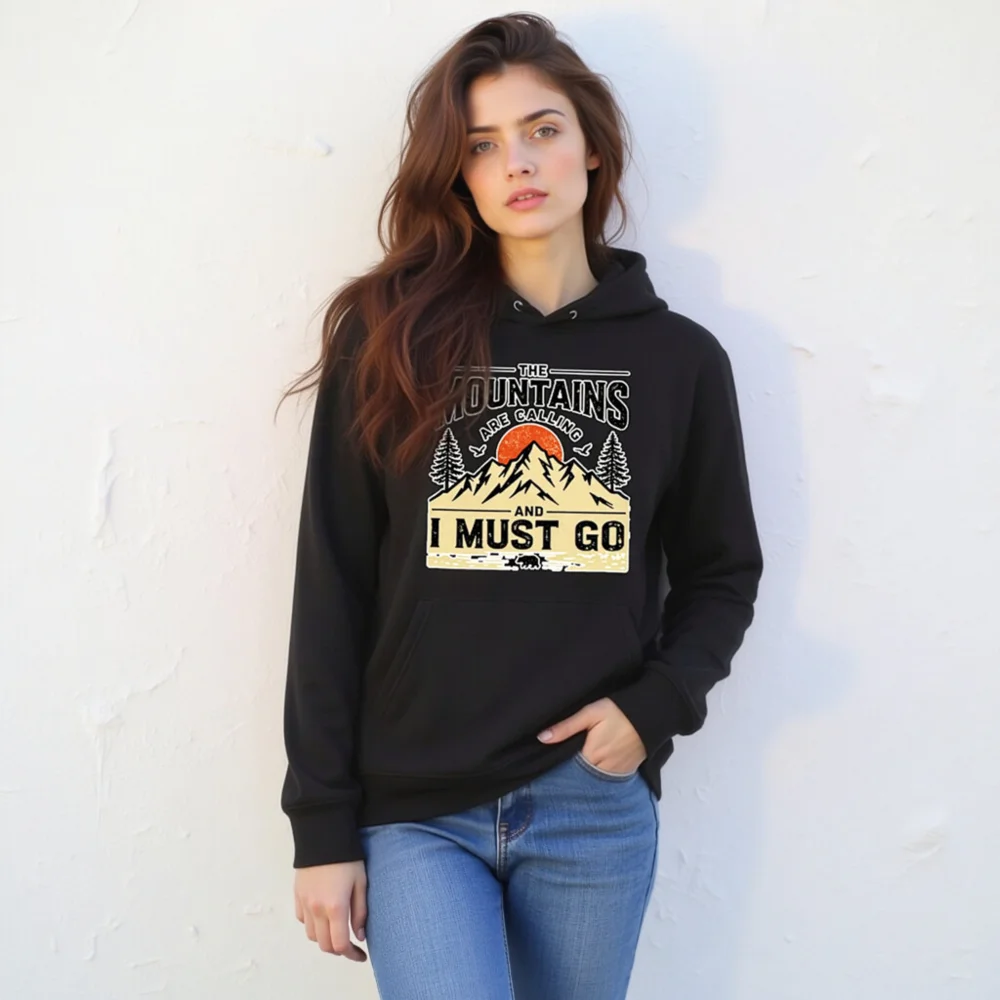 Unisex Eco Hoodie – 'The Mountains Are Calling' Outdoor Graphic Sweatshirt - Image 11