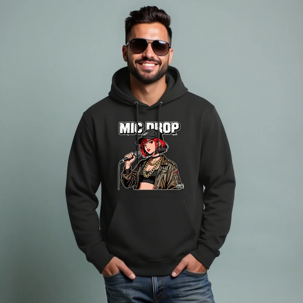 Mic Drop Unisex Eco Hoodie – Streetwear Graphic Pullover - Image 7