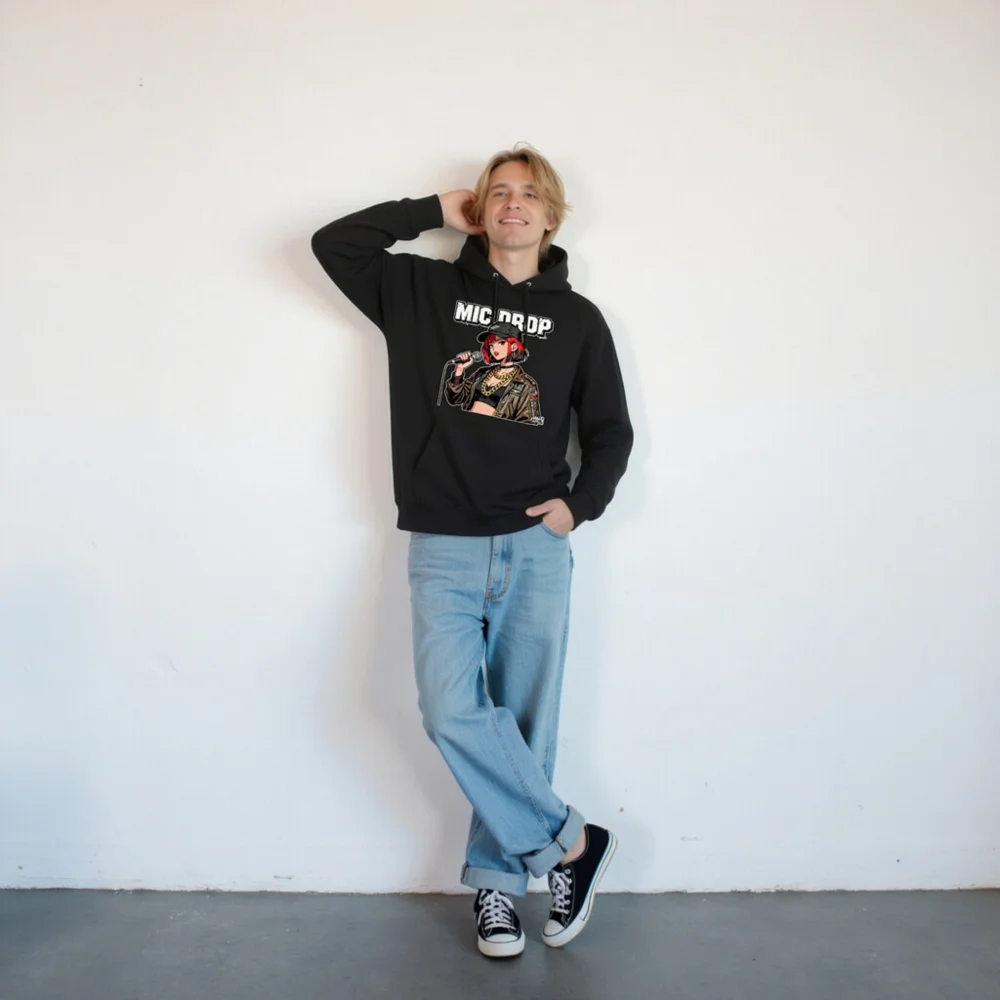 Mic Drop Unisex Eco Hoodie – Streetwear Graphic Pullover - Image 10
