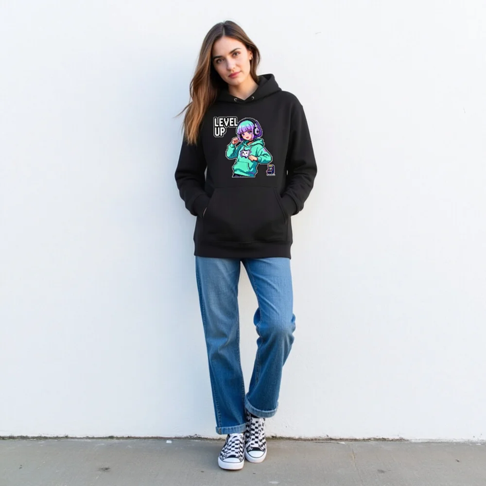 Level Up Pixel Art Hoodie – Unisex Eco-Friendly Pullover - Image 3