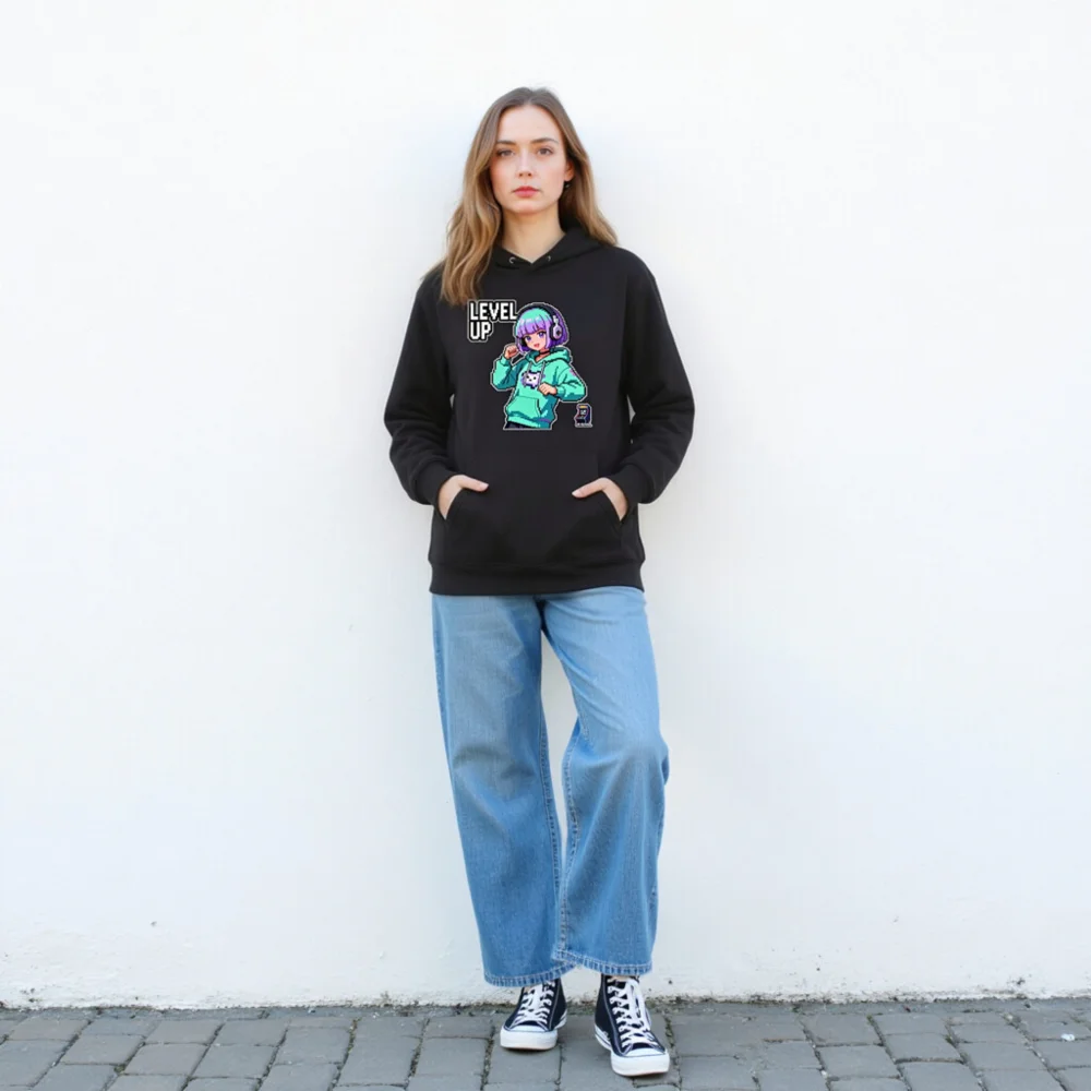 Level Up Pixel Art Hoodie – Unisex Eco-Friendly Pullover - Image 4