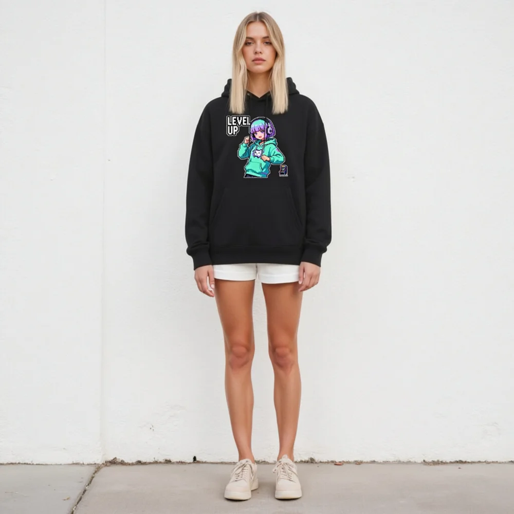 Level Up Pixel Art Hoodie – Unisex Eco-Friendly Pullover - Image 5