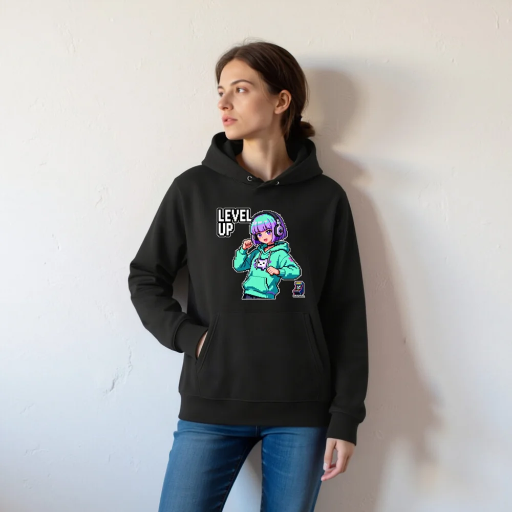 Level Up Pixel Art Hoodie – Unisex Eco-Friendly Pullover - Image 6
