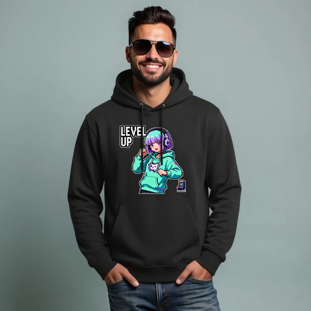 Level Up Pixel Art Hoodie – Unisex Eco-Friendly Pullover - Image 7