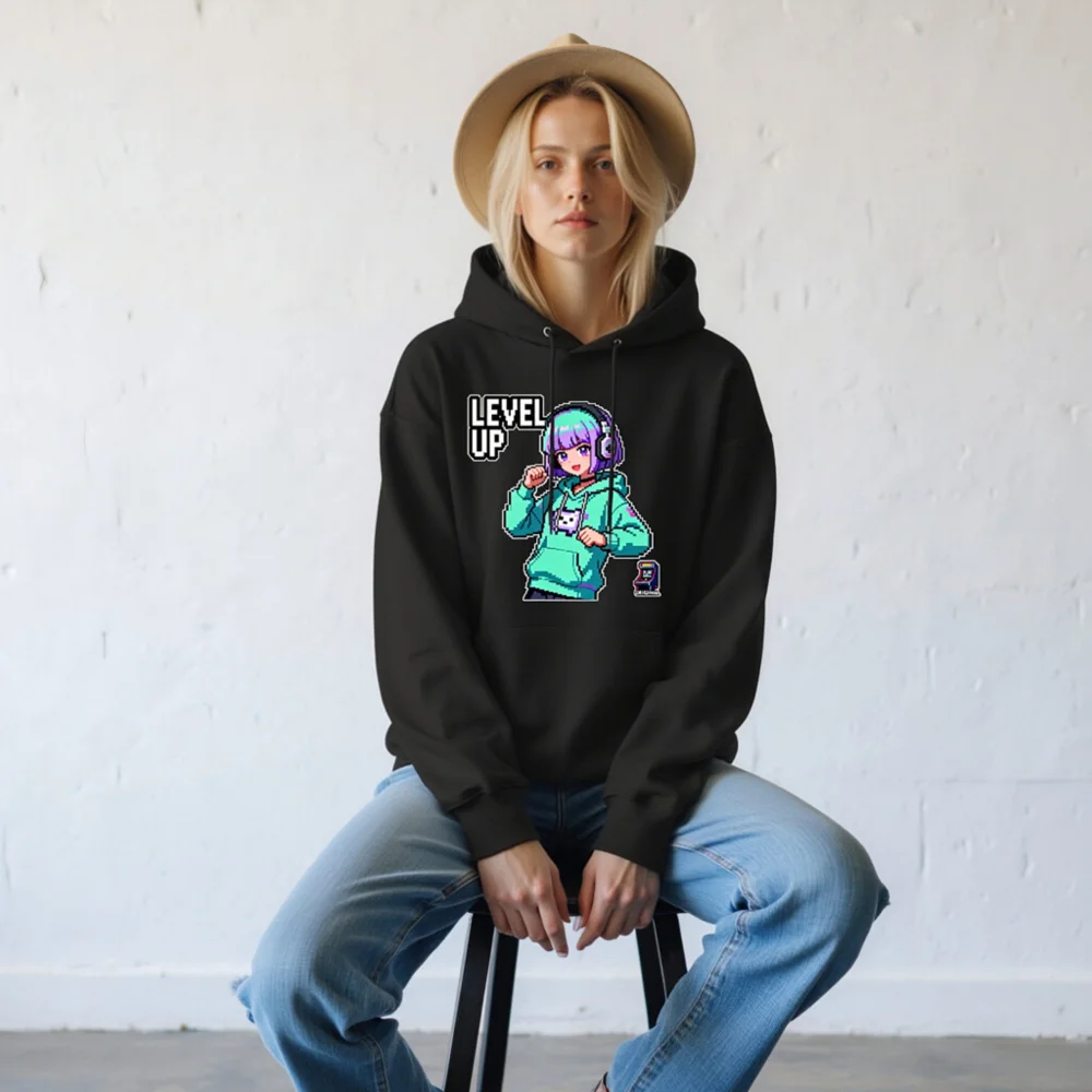 Level Up Pixel Art Hoodie – Unisex Eco-Friendly Pullover - Image 9