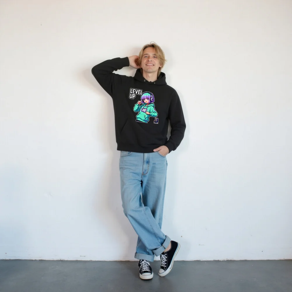 Level Up Pixel Art Hoodie – Unisex Eco-Friendly Pullover - Image 10