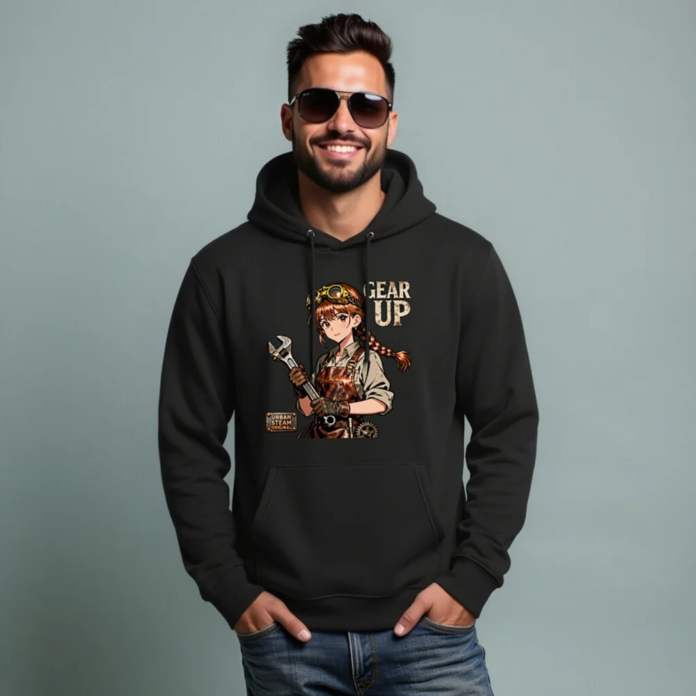 Steampunk Gear Up Hoodie – Unisex Eco-Friendly Pullover - Image 7