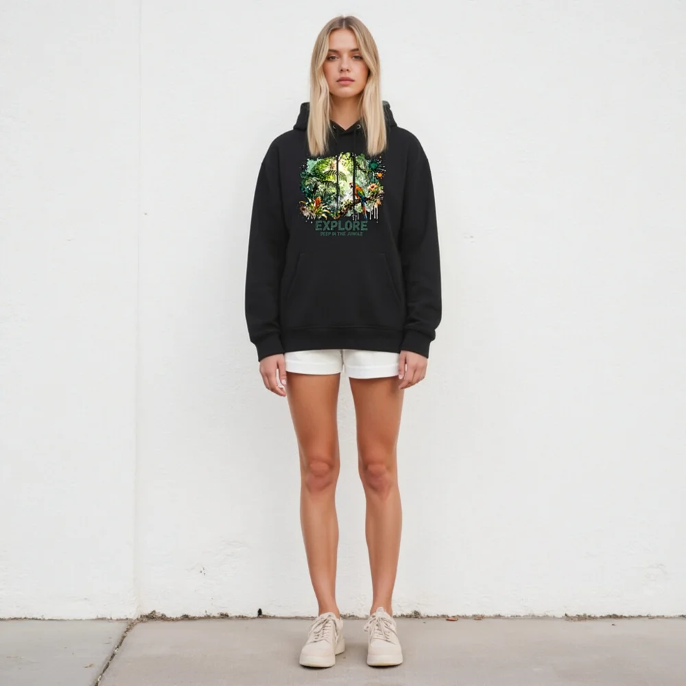 Eco Hoodie for Men & Women – Jungle Explorer Graphic Pullover - Image 5