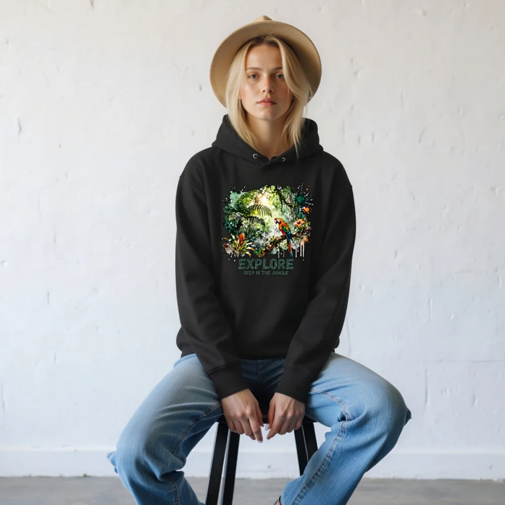 Eco Hoodie for Men & Women – Jungle Explorer Graphic Pullover - Image 9