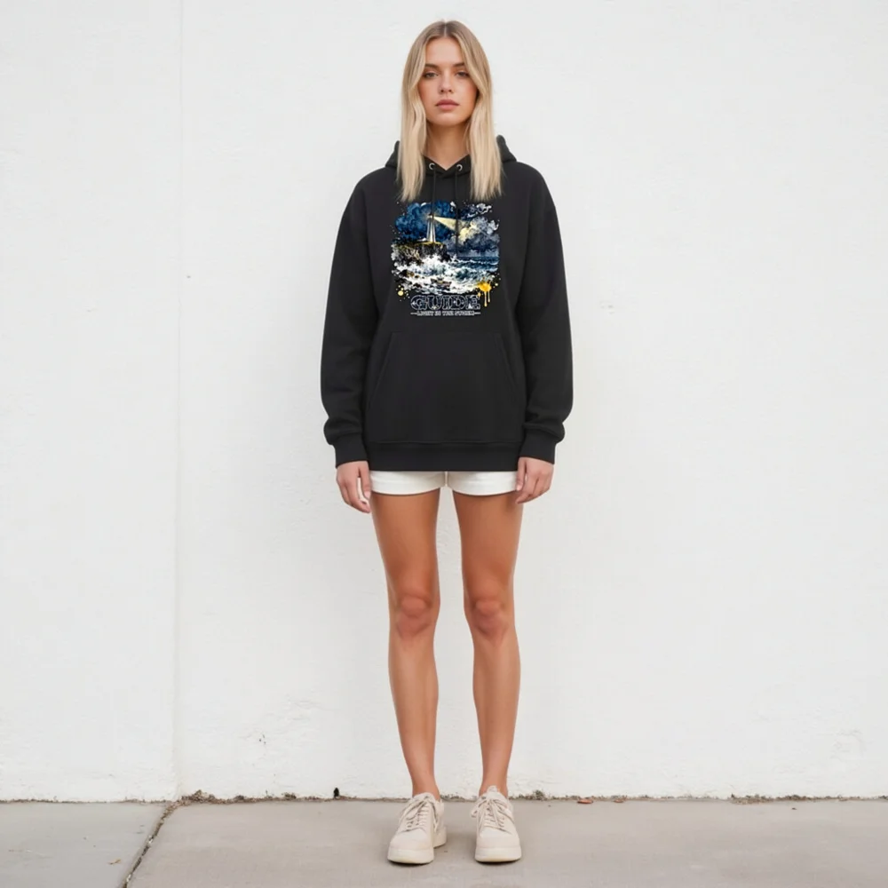 Unisex Eco Hoodie – Lighthouse 'Guide: Light in the Storm' Art Print - Image 5
